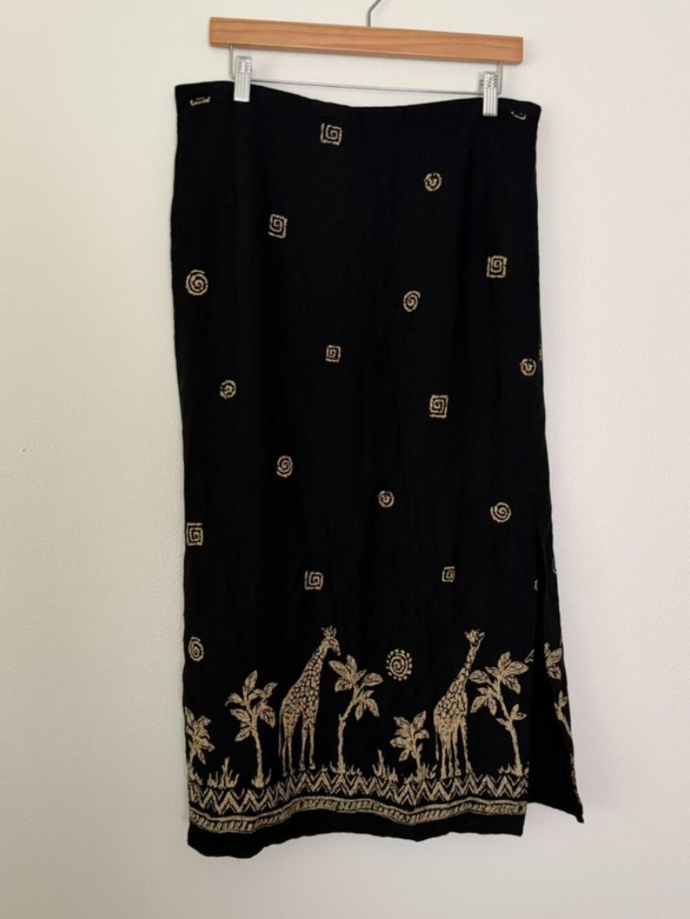 Alfred Dunner Black Gold Giraffe Border Print Maxi Skirt Size 18